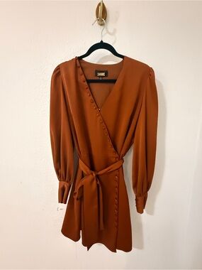 Alexia Admor Rust-Orange Wrap Long Sleeve Dress
